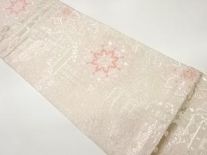 道長取りに華紋・花唐草模様織出し袋帯